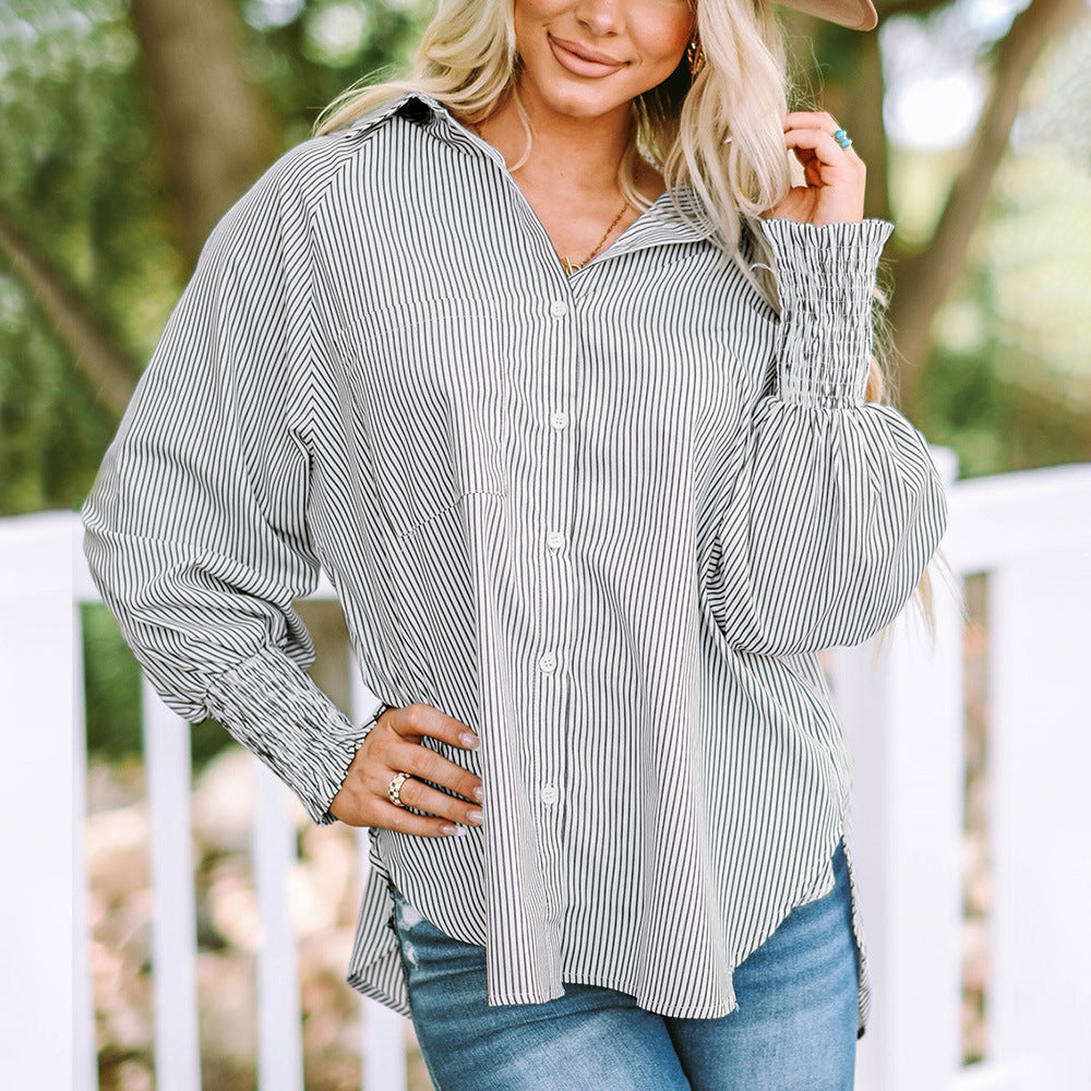 Skye | Women's Long Sleeve Oversized Striped Button-Up Shirt