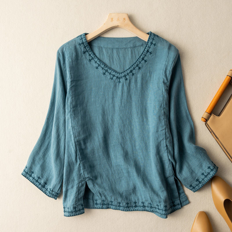 Mary™ | V-Neck Blouse with Pattern Design