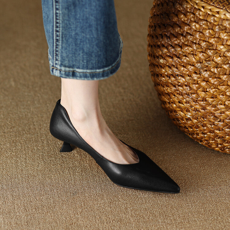 Camille | Women's Slip-On Pointed Toe Pumps with Low Kitten Heel