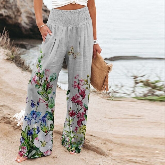 Garlie | Women's High-Waisted Floral Wide Leg Pants for Casual Summer Wear