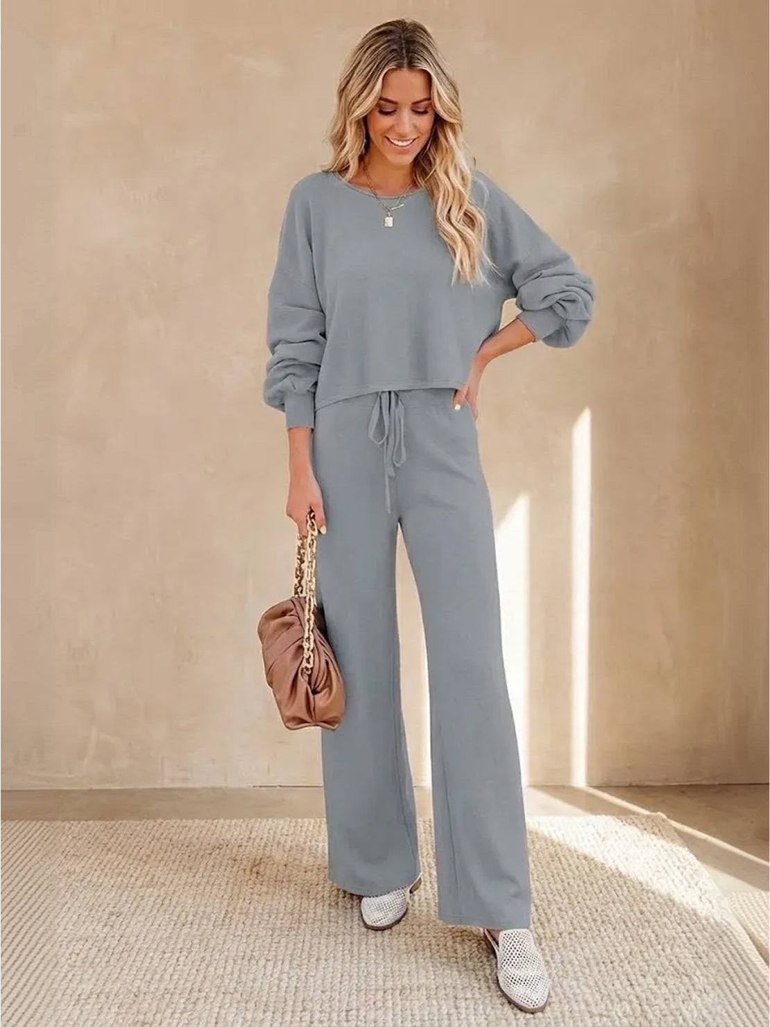 Hailey | Women's Cropped Sweatshirt & Wide-Leg Pants Lounge Ensemble