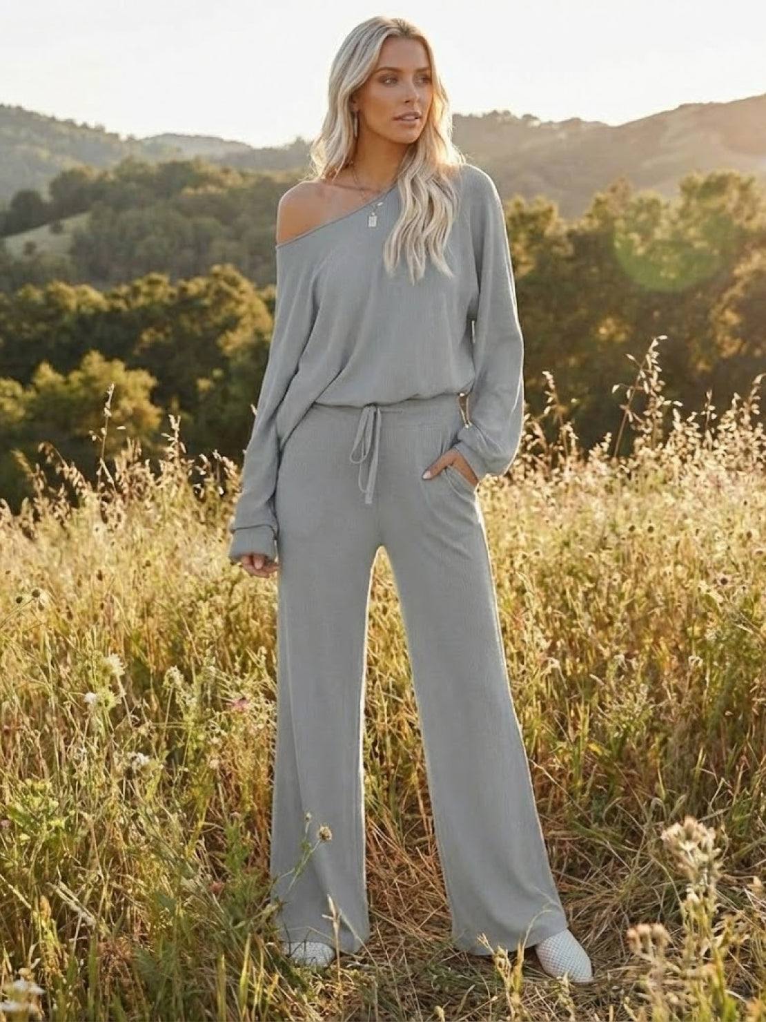 Hailey | Women's Cropped Sweatshirt & Wide-Leg Pants Lounge Ensemble