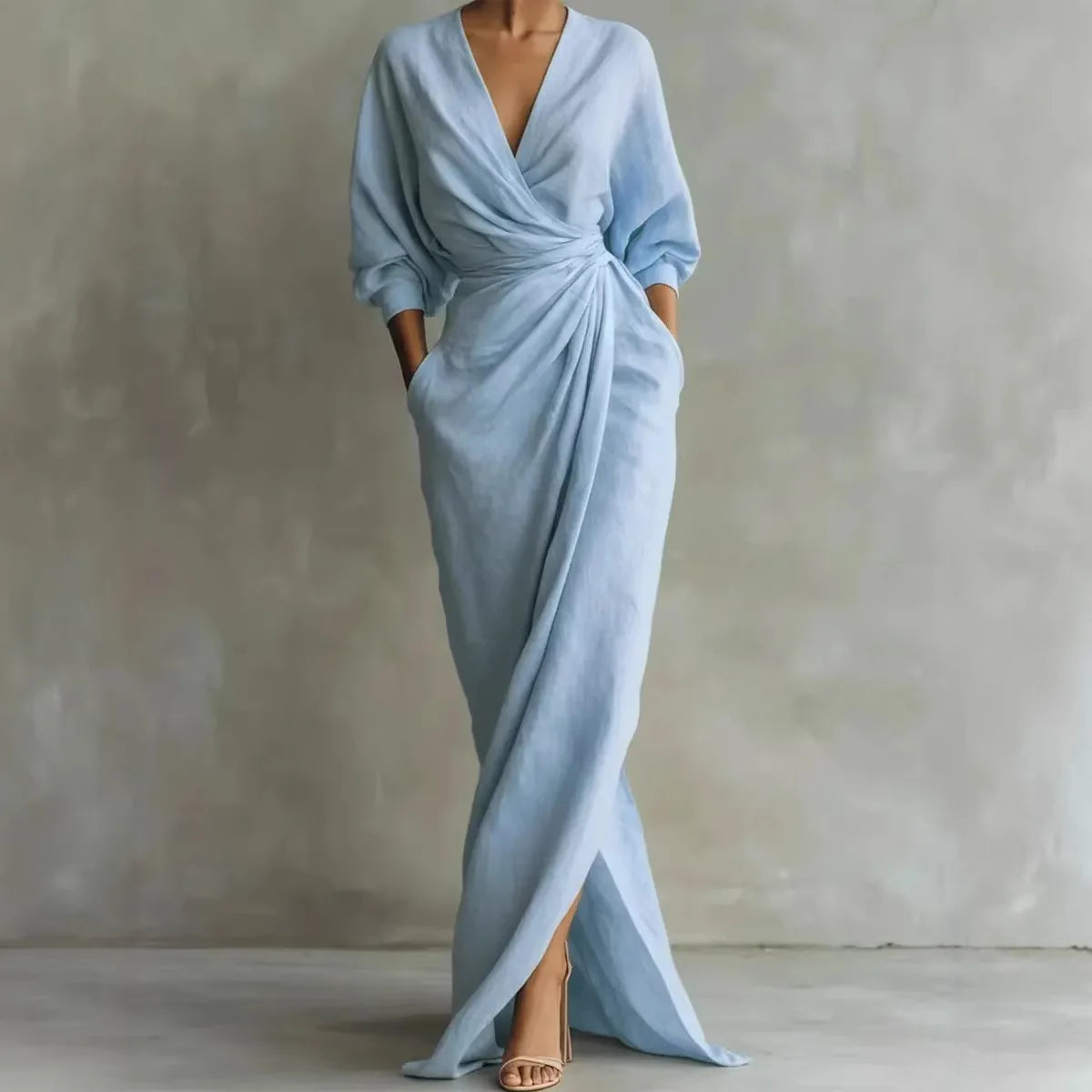 Elegant Wrap Maxi Dress with Side Slit