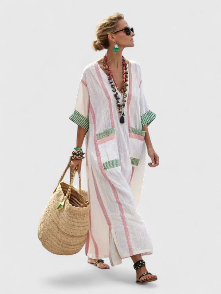 Serena | Women's Striped V-Neck Maxi Kaftan Dress