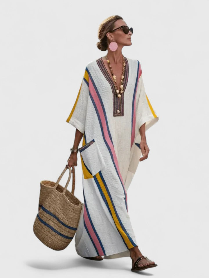 Serena | Women's Striped V-Neck Maxi Kaftan Dress