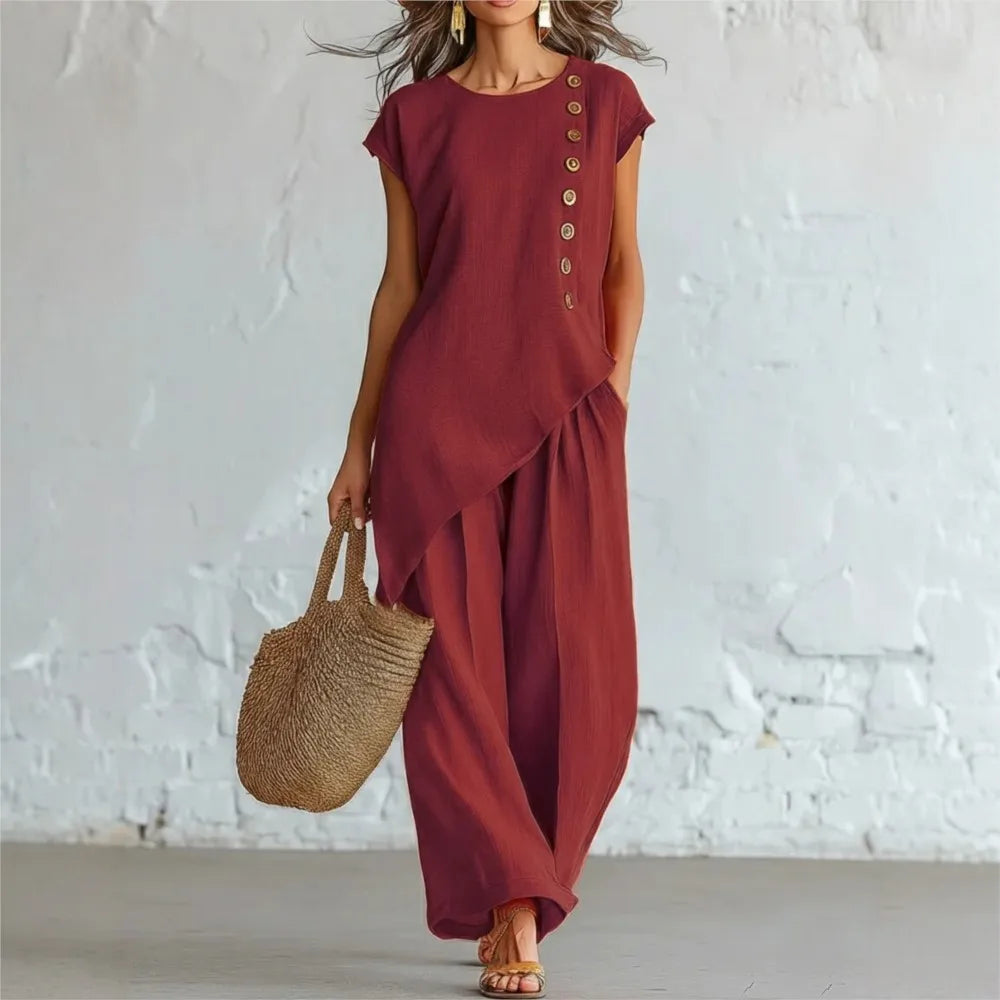 Relaxed Button-Detail Two-Piece Set