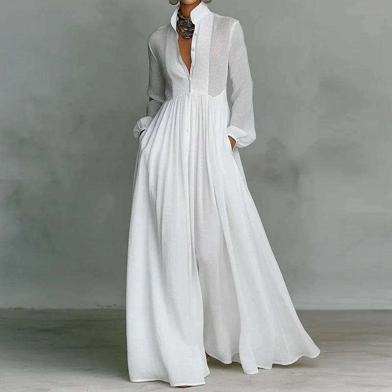 Flowing Button-Front Maxi Dress