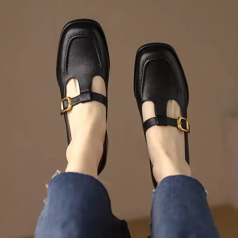 Wren | Women's T-Strap Mary Jane Shoes with Square Toe and Low Block Heel