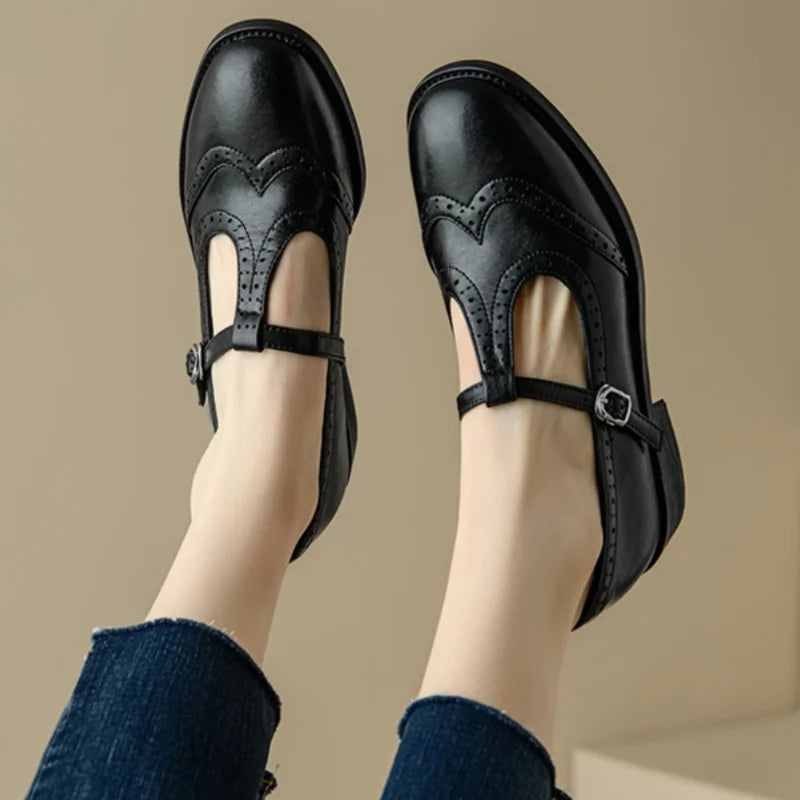 Vivian | Women's T-Strap Mary Jane Shoes with Low Block Heel and Buckle