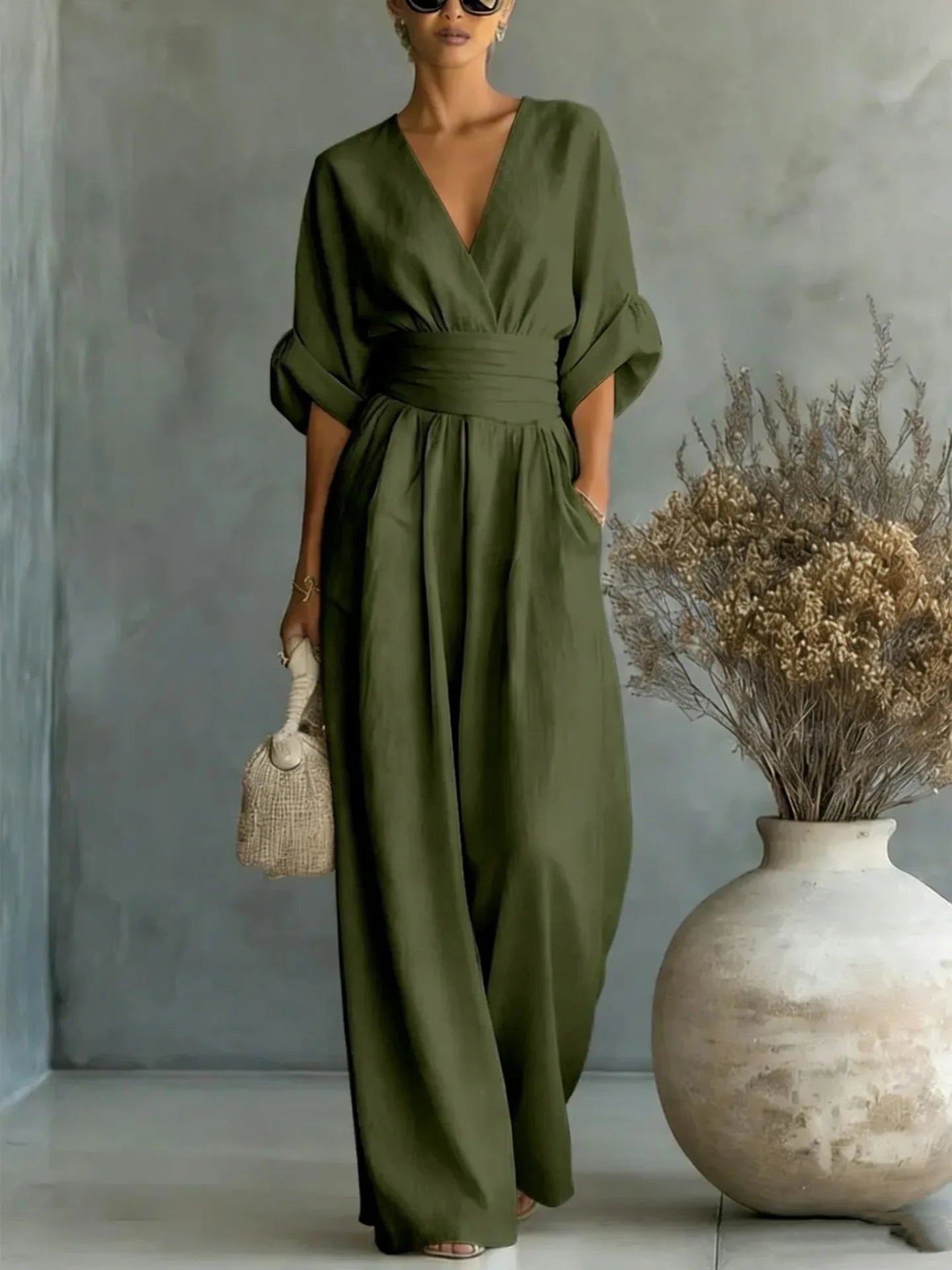 Flowing Waist Detail Wide-Leg Jumpsuit