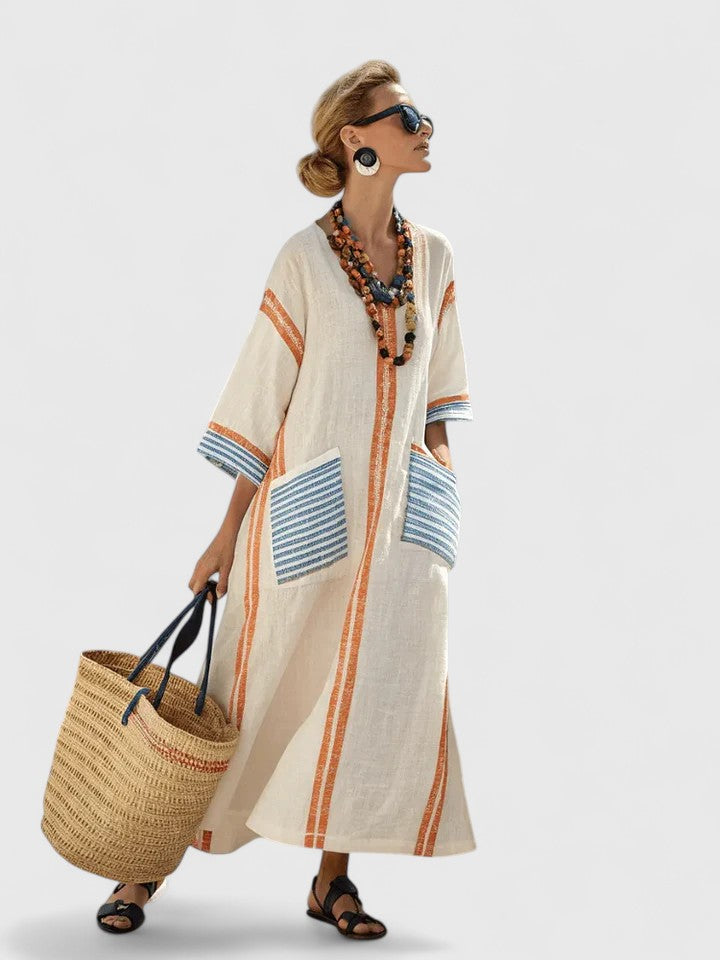 Serena | Women's Striped V-Neck Maxi Kaftan Dress