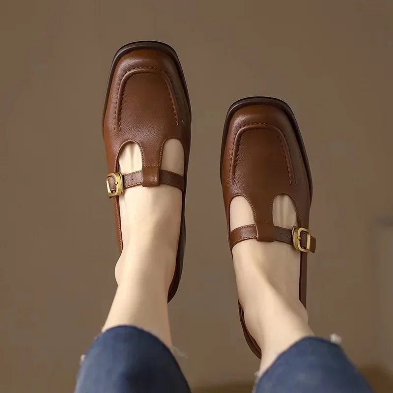 Wren | Women's T-Strap Mary Jane Shoes with Square Toe and Low Block Heel