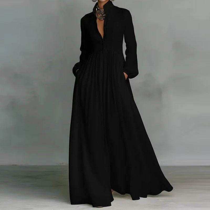 Flowing Button-Front Maxi Dress