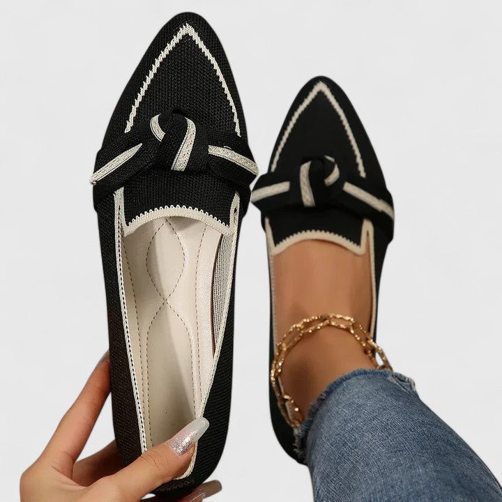 Nova | Women's Slip-On Flat Loafers with Pointed Toe and Knot Accent
