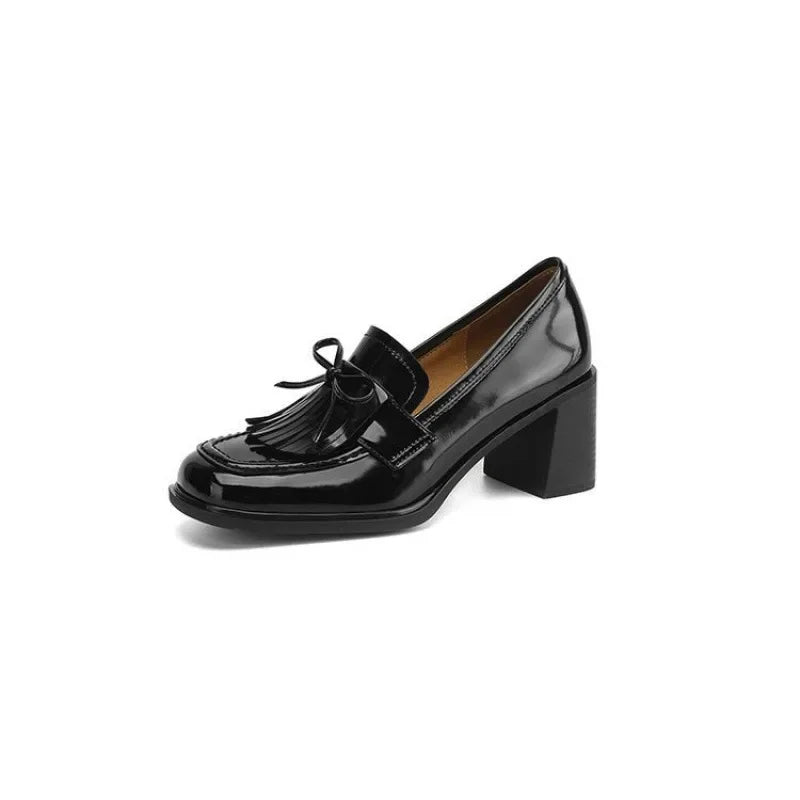 Vivienne | Women's Block Heel Tassel Loafer Pumps with Round Toe