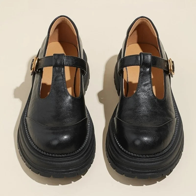 Blythe | Women's Round Toe T-Bar Mary Jane Brogue Shoes with Low Heel