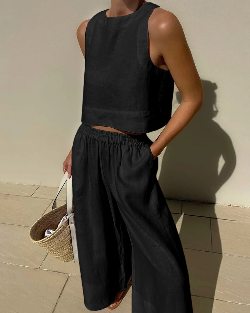 Salina | Women's Two-Piece Crop Top and Wide-Leg Pants Set