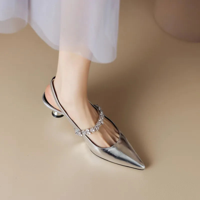 Seraphina | Women's Pointed Toe Slingback Heels with Crystal Strap