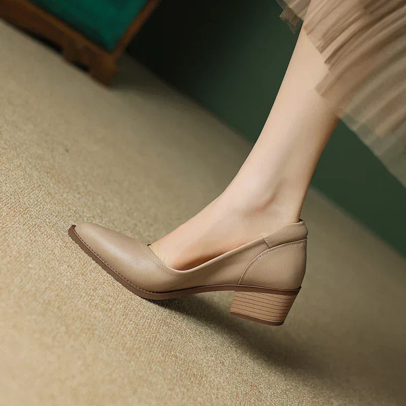 Cora | Women's Slip-On Mid Heel Pumps with Pointed Toe and Block Heel