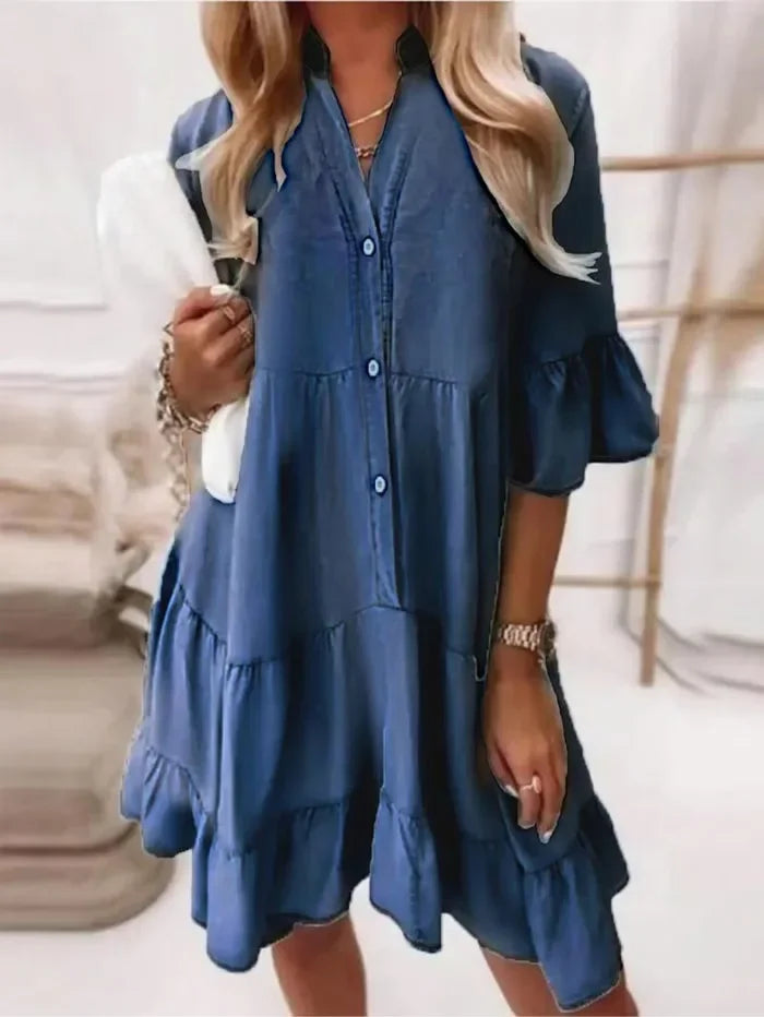 Billie | Women's Button-Down Casual Mini Dress with Tiered Ruffles