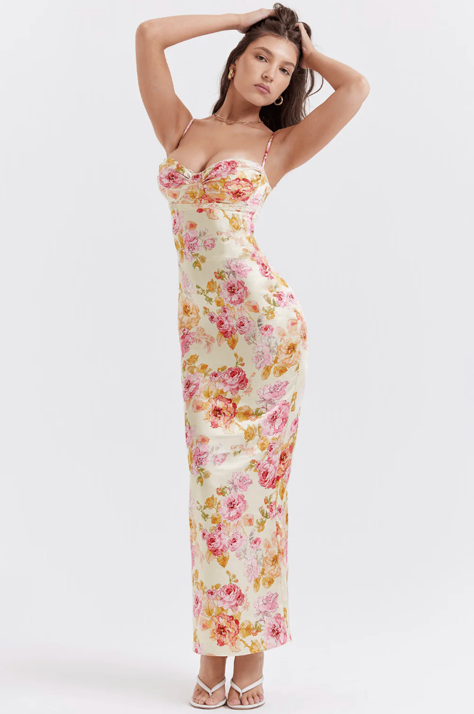 Katherine | Floral Spaghetti Strap Dress for Women - Perfect for Wedding Guests