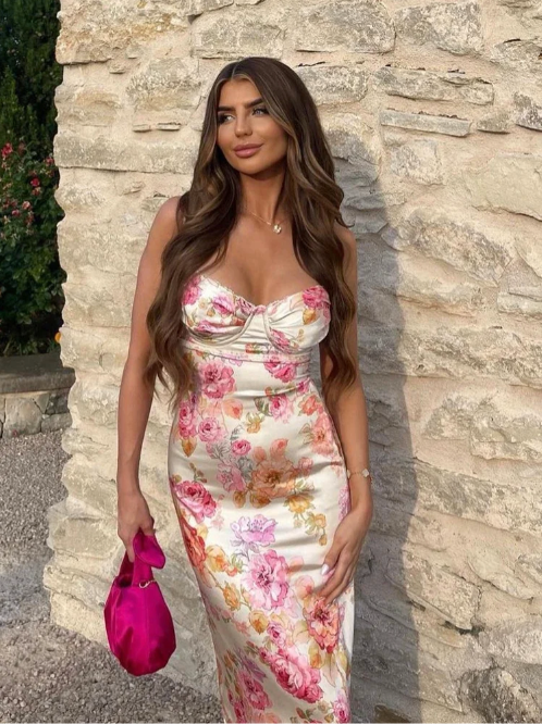 Katherine | Floral Spaghetti Strap Dress for Women - Perfect for Wedding Guests