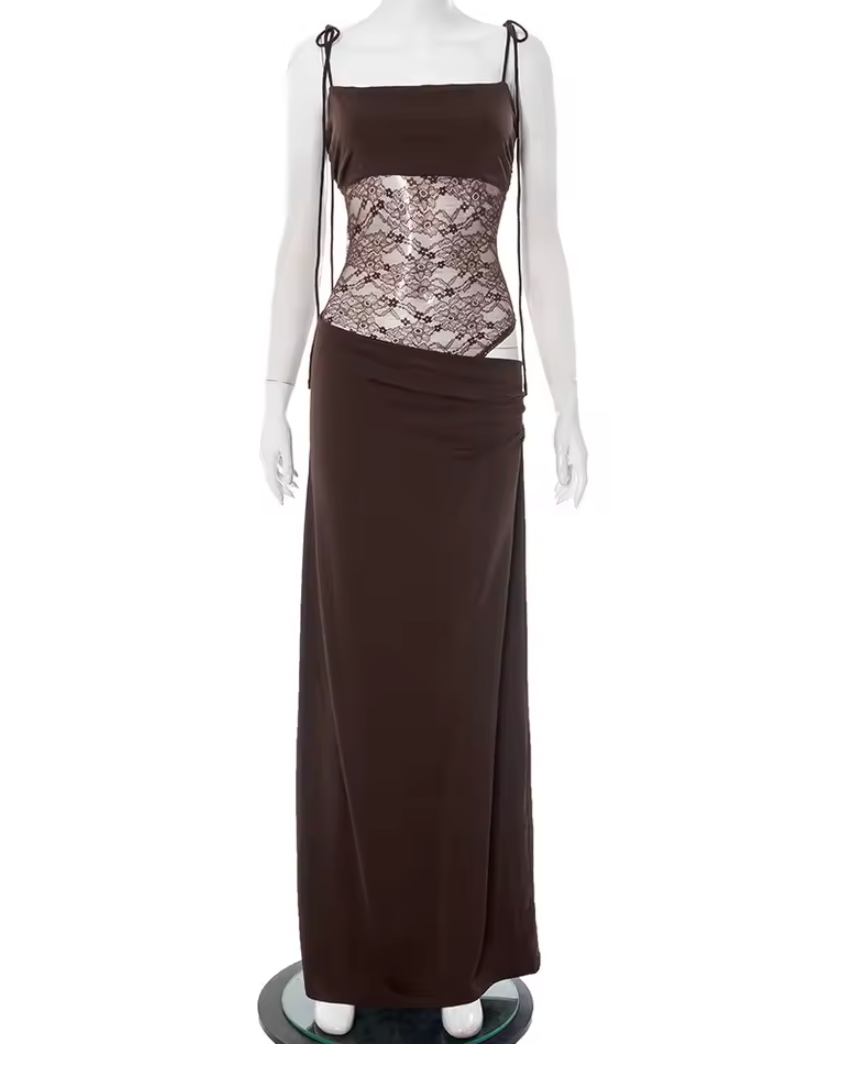 Felicia™ | Elegant Lace-Trimmed Long Dress