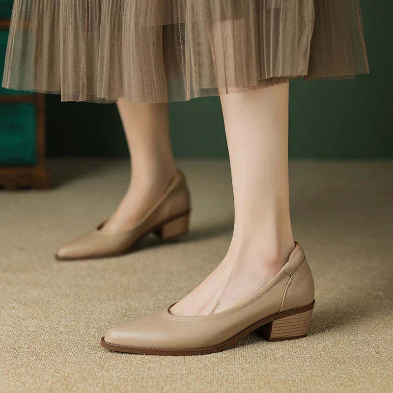 Cora | Women's Slip-On Mid Heel Pumps with Pointed Toe and Block Heel