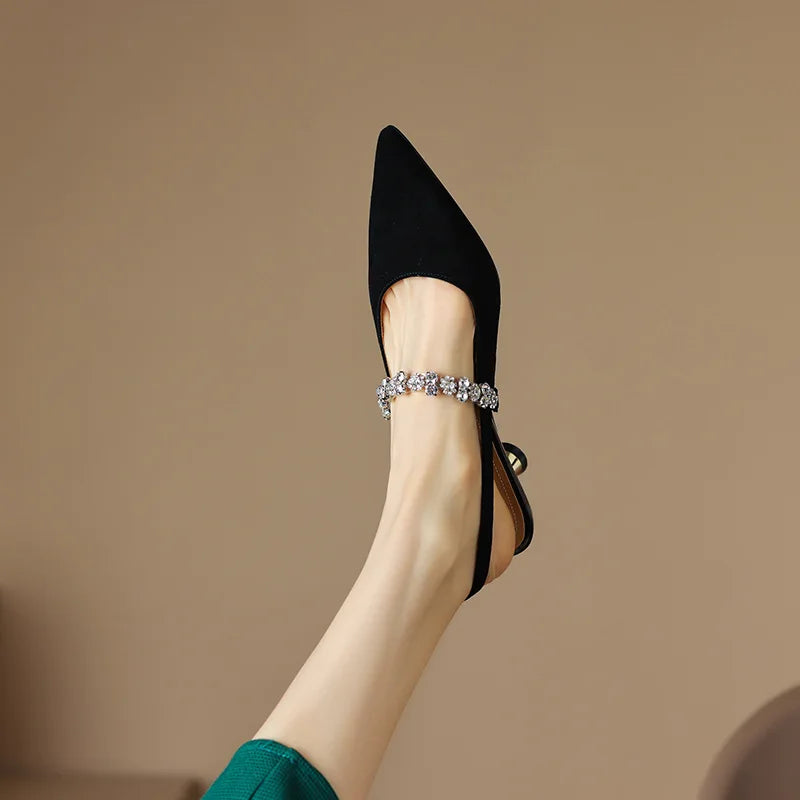 Seraphina | Women's Pointed Toe Slingback Heels with Crystal Strap