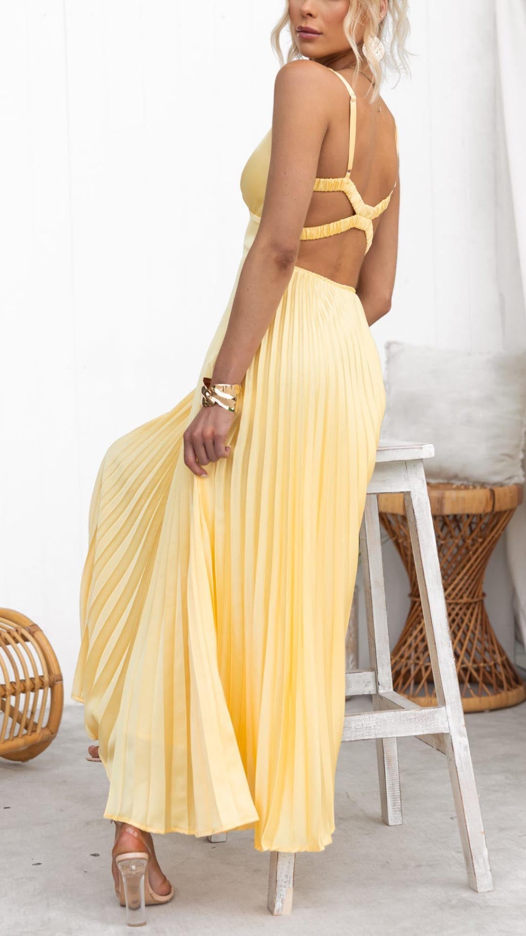 Rosalind | Women's Pleated V-Neck Maxi Dress for Wedding Guests