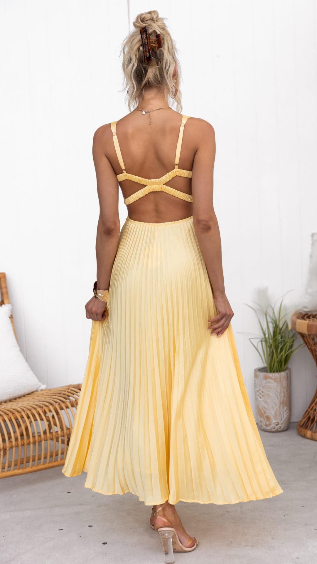 Rosalind | Women's Pleated V-Neck Maxi Dress for Wedding Guests