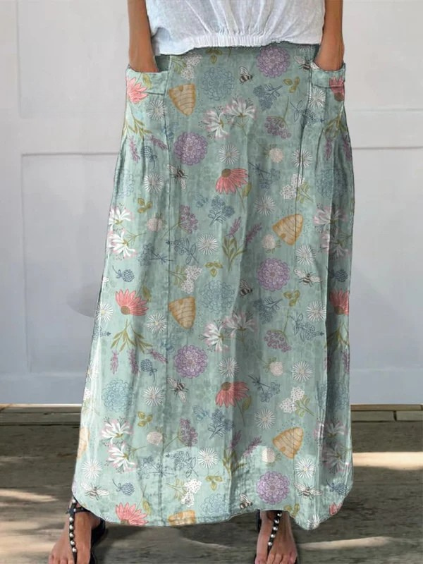 Daisy™ | Spring Floral & Bumblebee Print Pocket Skirt