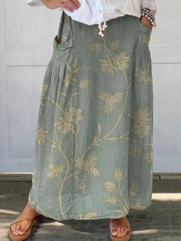 Trexie™ | Vintage Floral Print Elastic Waist Pocket Skirt
