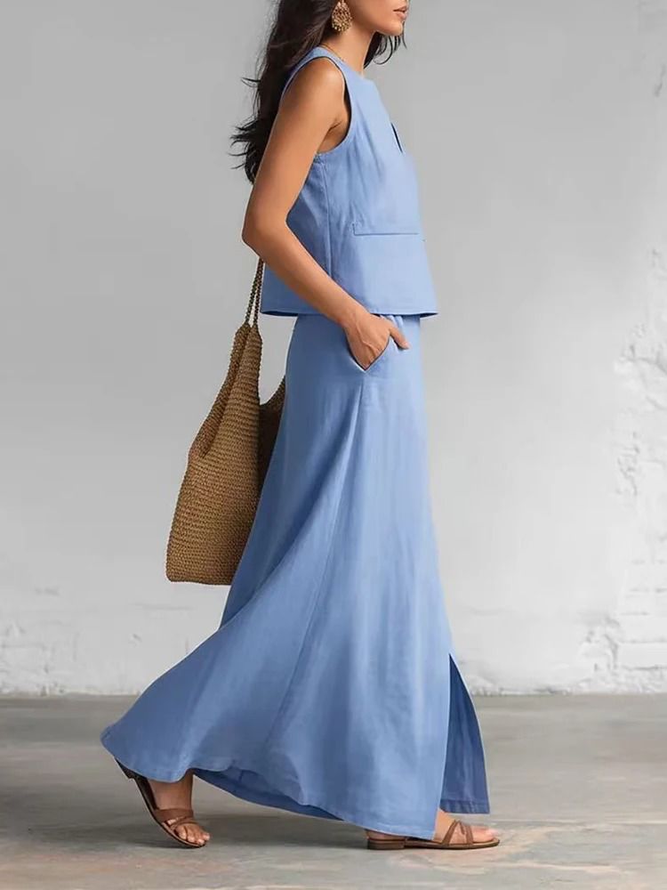 Sleeveless Linen Two-Piece Set