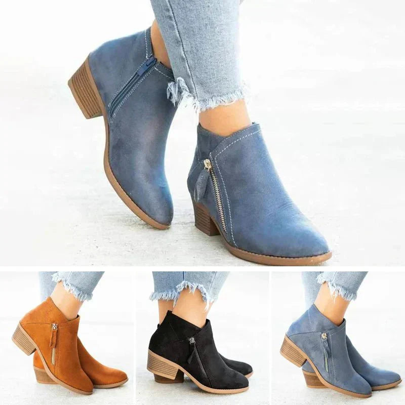 Mona™ Women's Ankle Boots – Low Heel with Side-Zip Closure