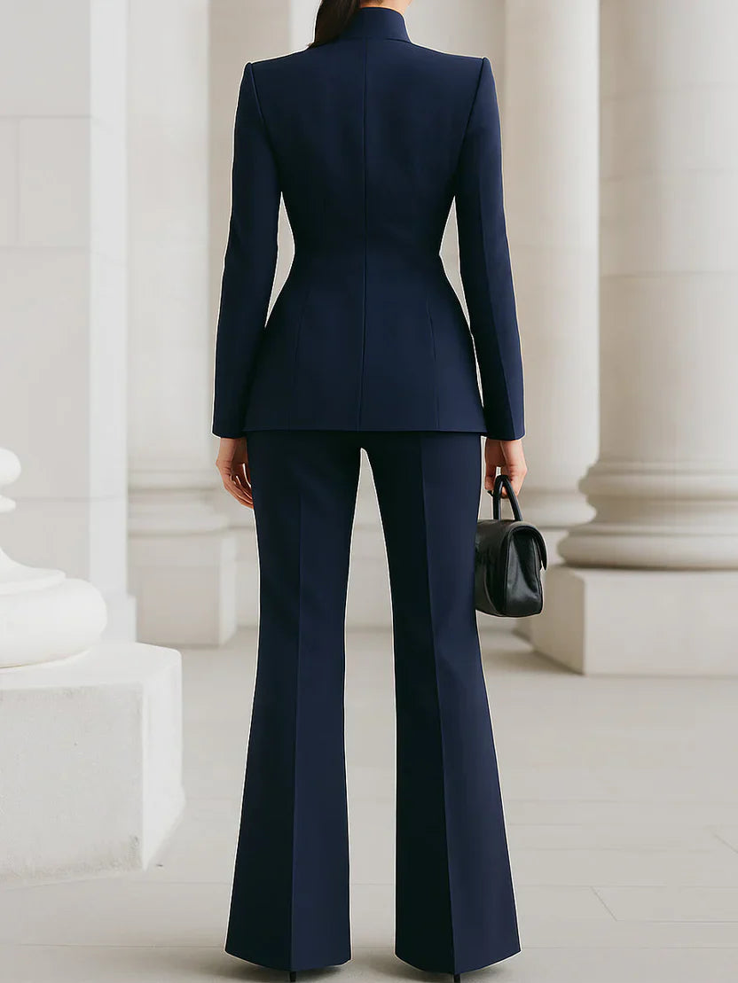 Vina | Women's Longline Blazer and Flare Trouser Two-Piece Suit Set