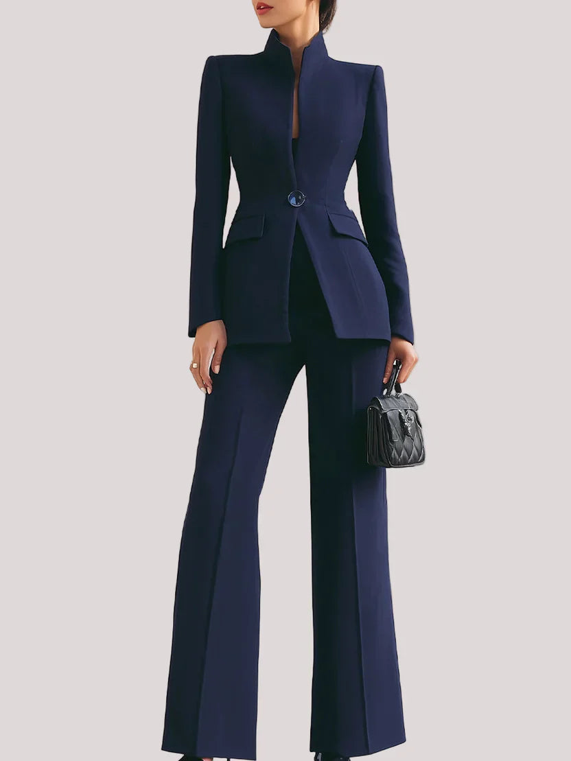 Vina | Women's Longline Blazer and Flare Trouser Two-Piece Suit Set