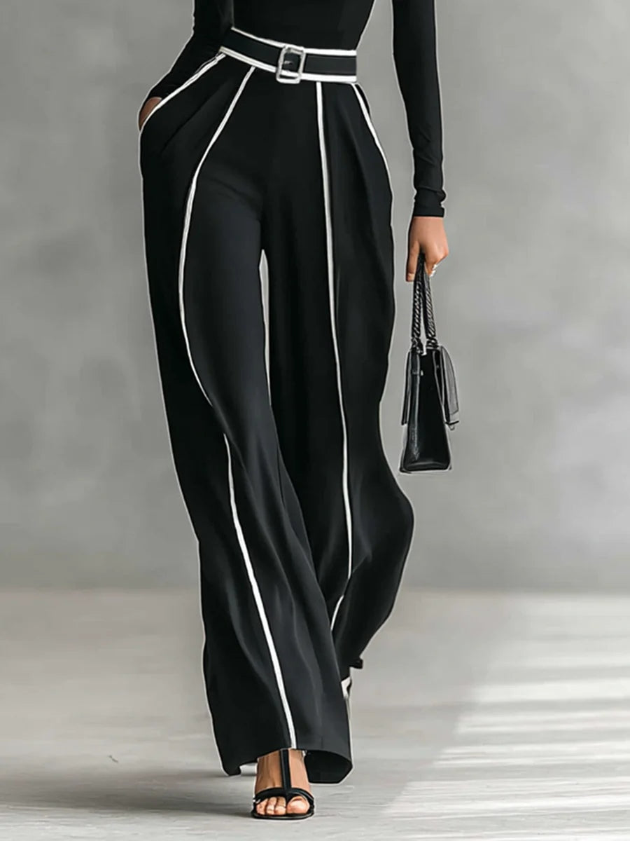 Linda™ | Belted High-Neck Top & Wide-Leg Pants Ensemble
