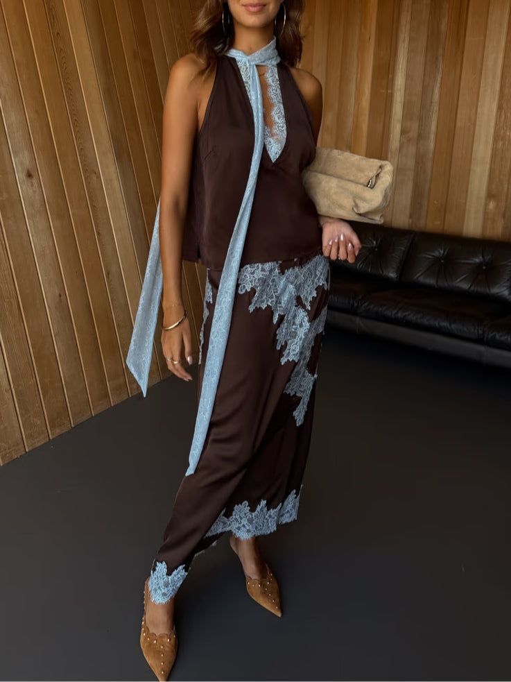 Mabel™ | Chic Lace Panel Top and Skirt Ensemble