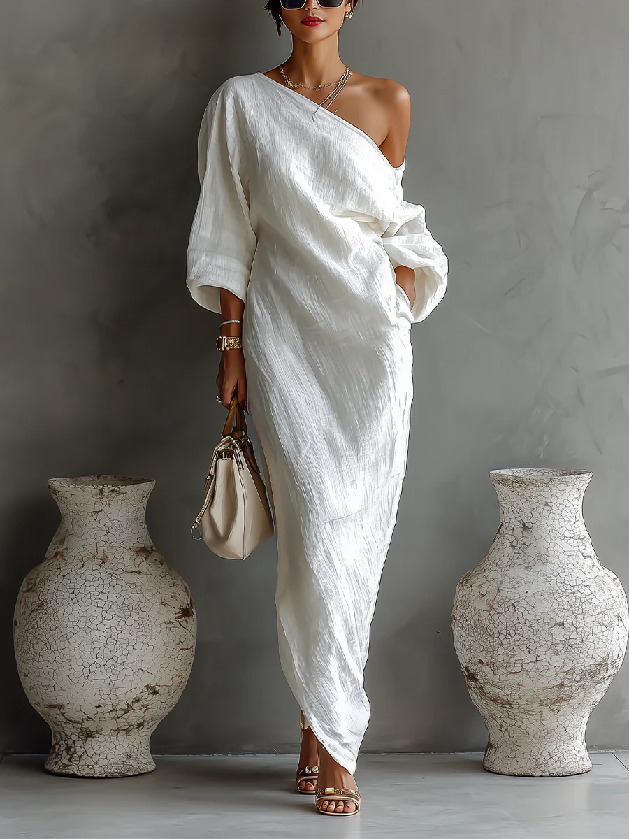 Adrienne | Women's One-Shoulder Long Sleeve Maxi Dress
