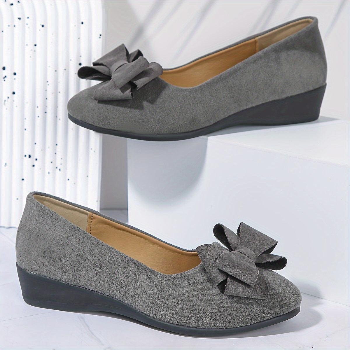 Bella | Women's Slip-On Ballet Flats with Bow Detail and Round Toe