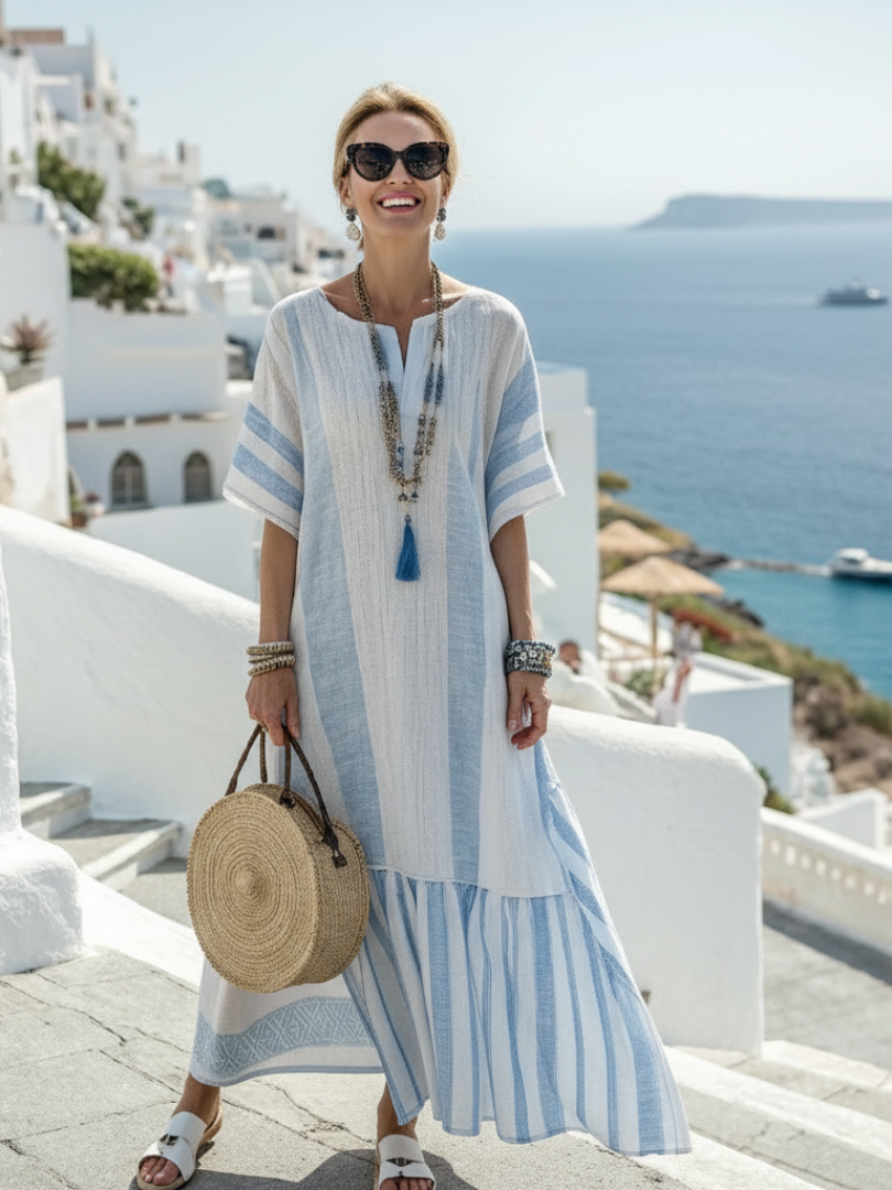 Anastasia | Women's Striped Short Sleeve Maxi Dress" can be rewritten as:
"Anastasia | Women's Striped Short Sleeve Maxi Gown