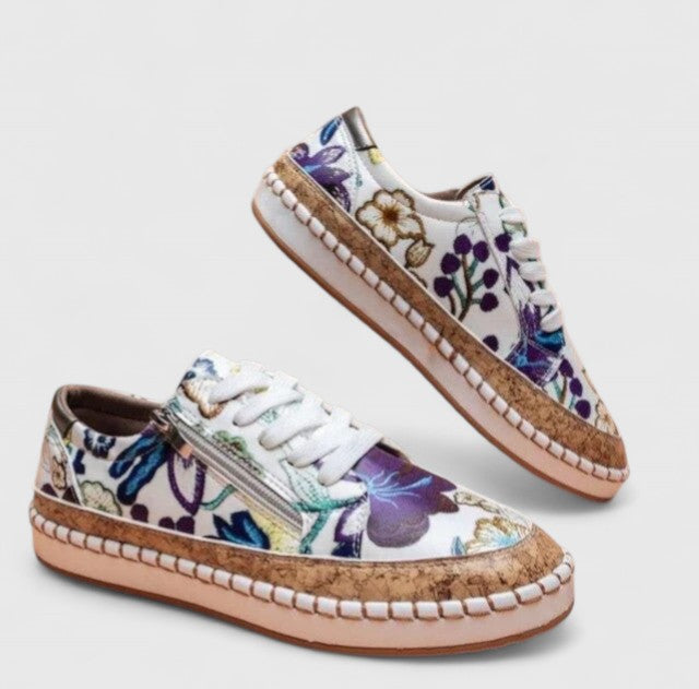 Dahlia | Women's Floral Lace-Up Platform Sneakers with Cork Sole
