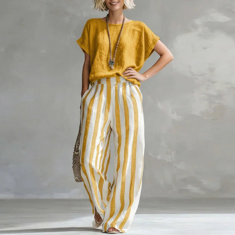 Beatrice | Women's Striped Wide-Leg Two-Piece Ensemble