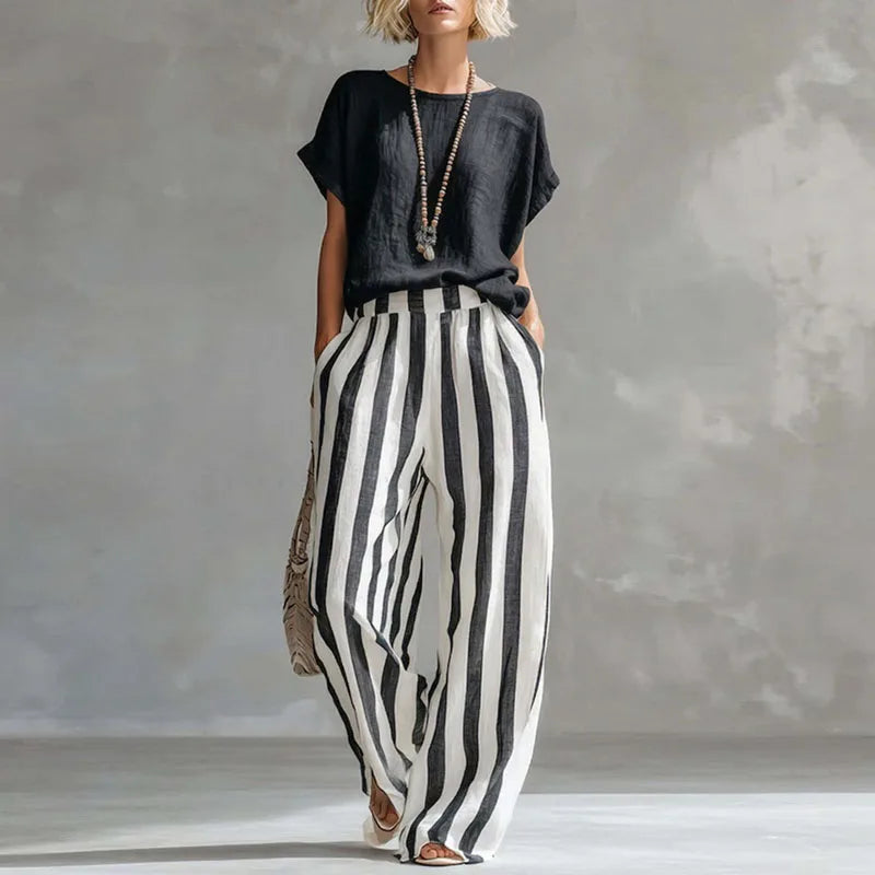 Beatrice | Women's Striped Wide-Leg Two-Piece Ensemble