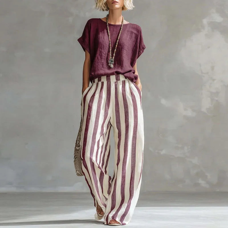 Beatrice | Women's Striped Wide-Leg Two-Piece Outfit
