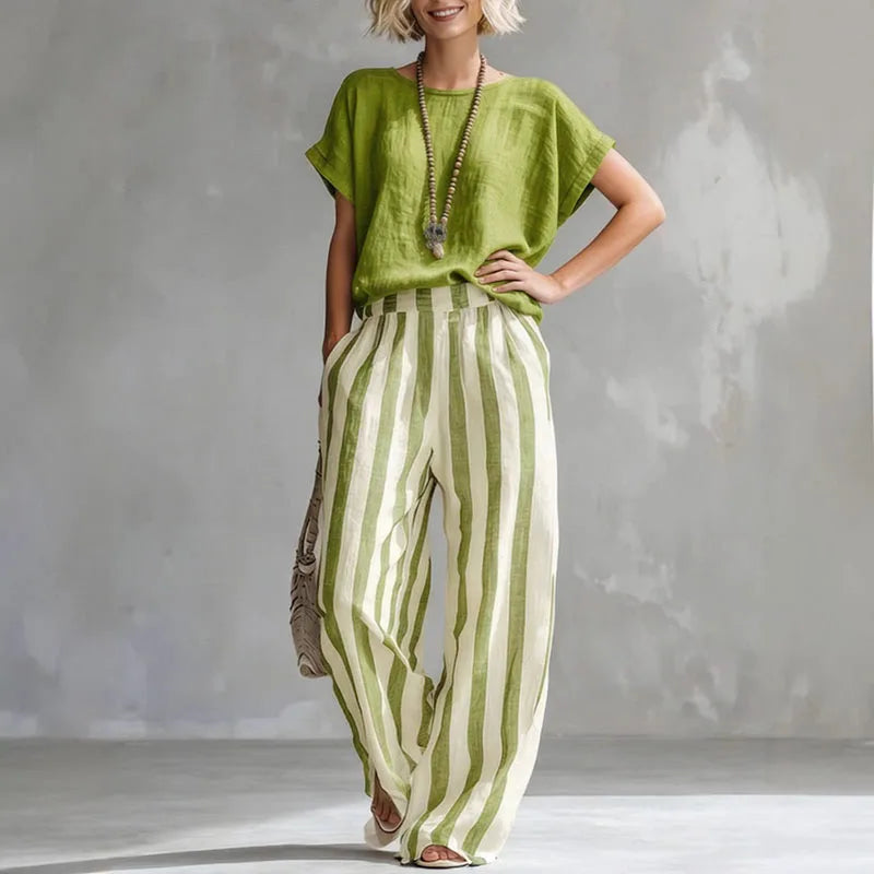 Beatrice | Women's Striped Wide-Leg Two-Piece Ensemble