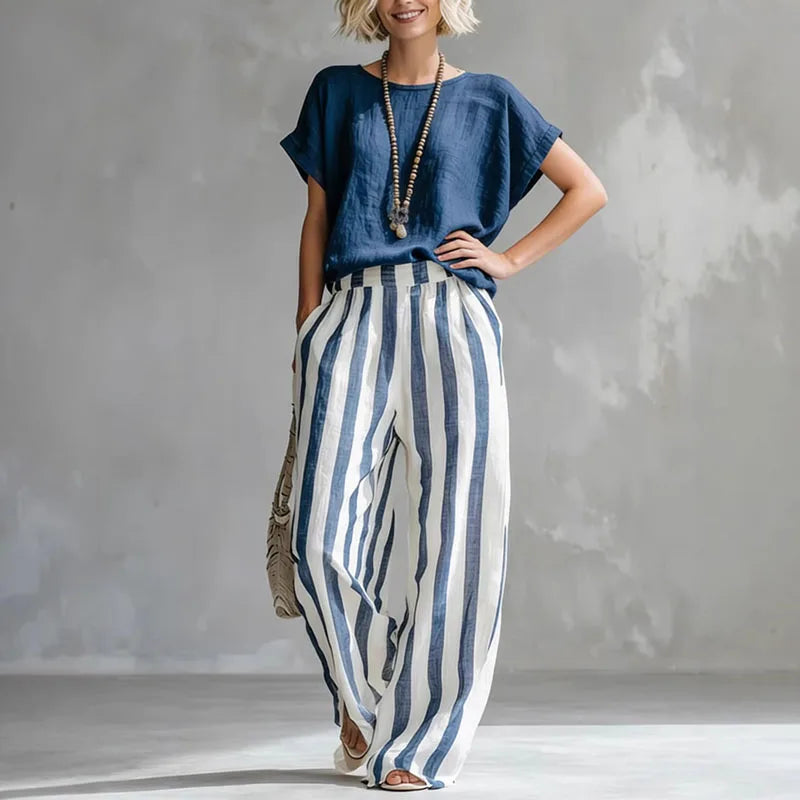 Beatrice | Women's Striped Wide-Leg Two-Piece Outfit