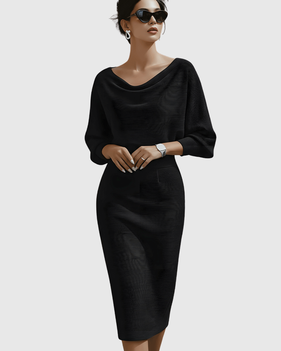 Beatrix | Women's Long Sleeve Midi Dress with Cowl Neck
