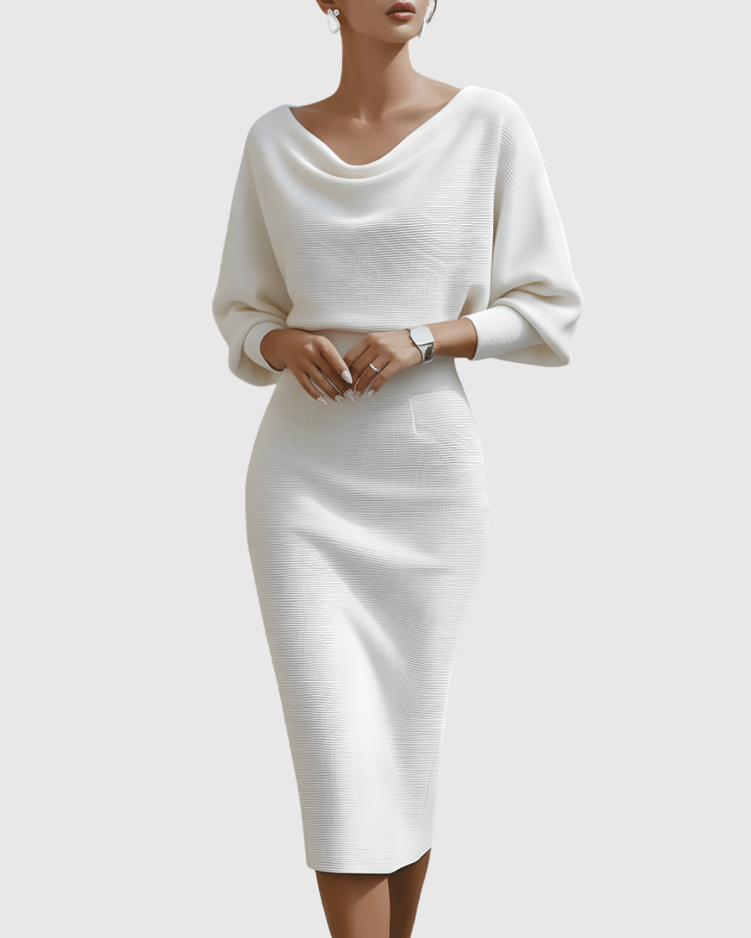 Beatrix | Women's Long Sleeve Midi Dress with Cowl Neck